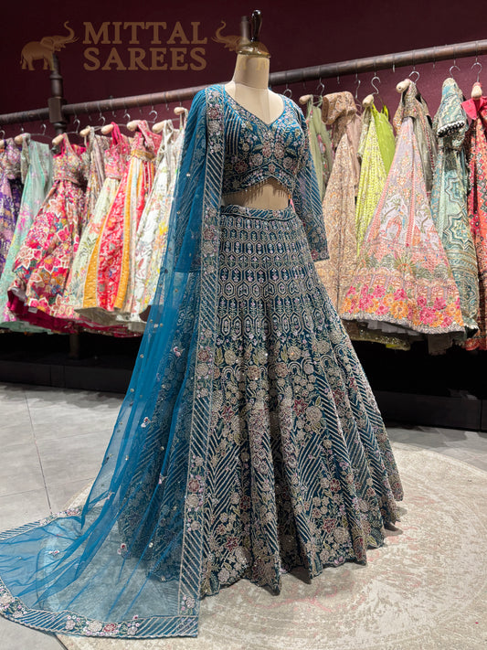 Teal Heavy Embroidered Bridal Lehenga with Dupatta Set 2026!