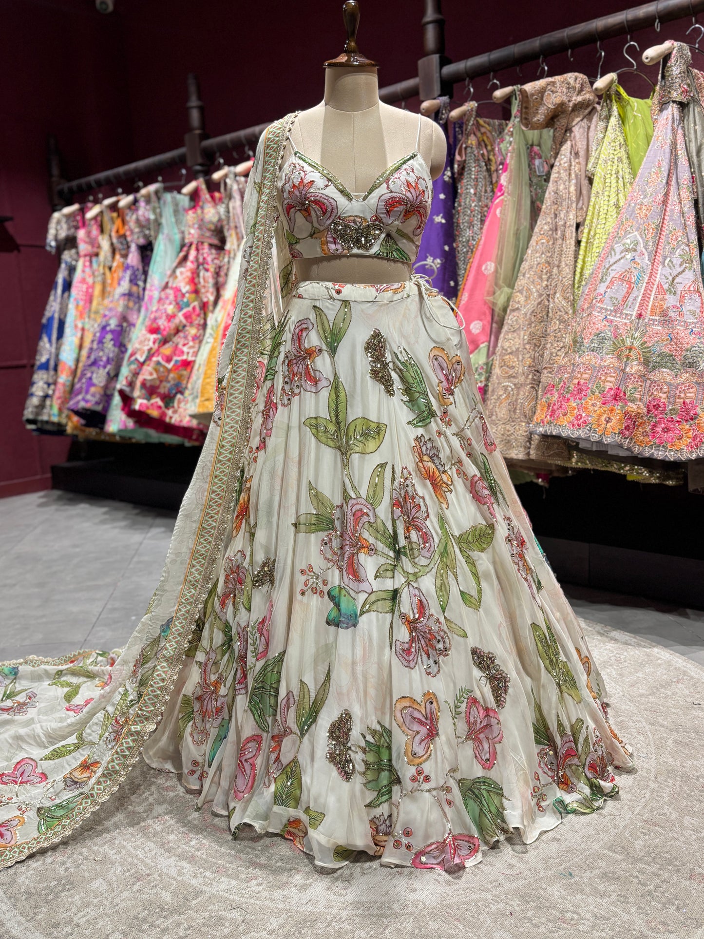 Floral Garden Designer Lehenga With Artistic Embroidery Work