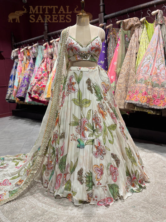 Ivory Floral Embroidered Bridal Lehenga with Dupatta