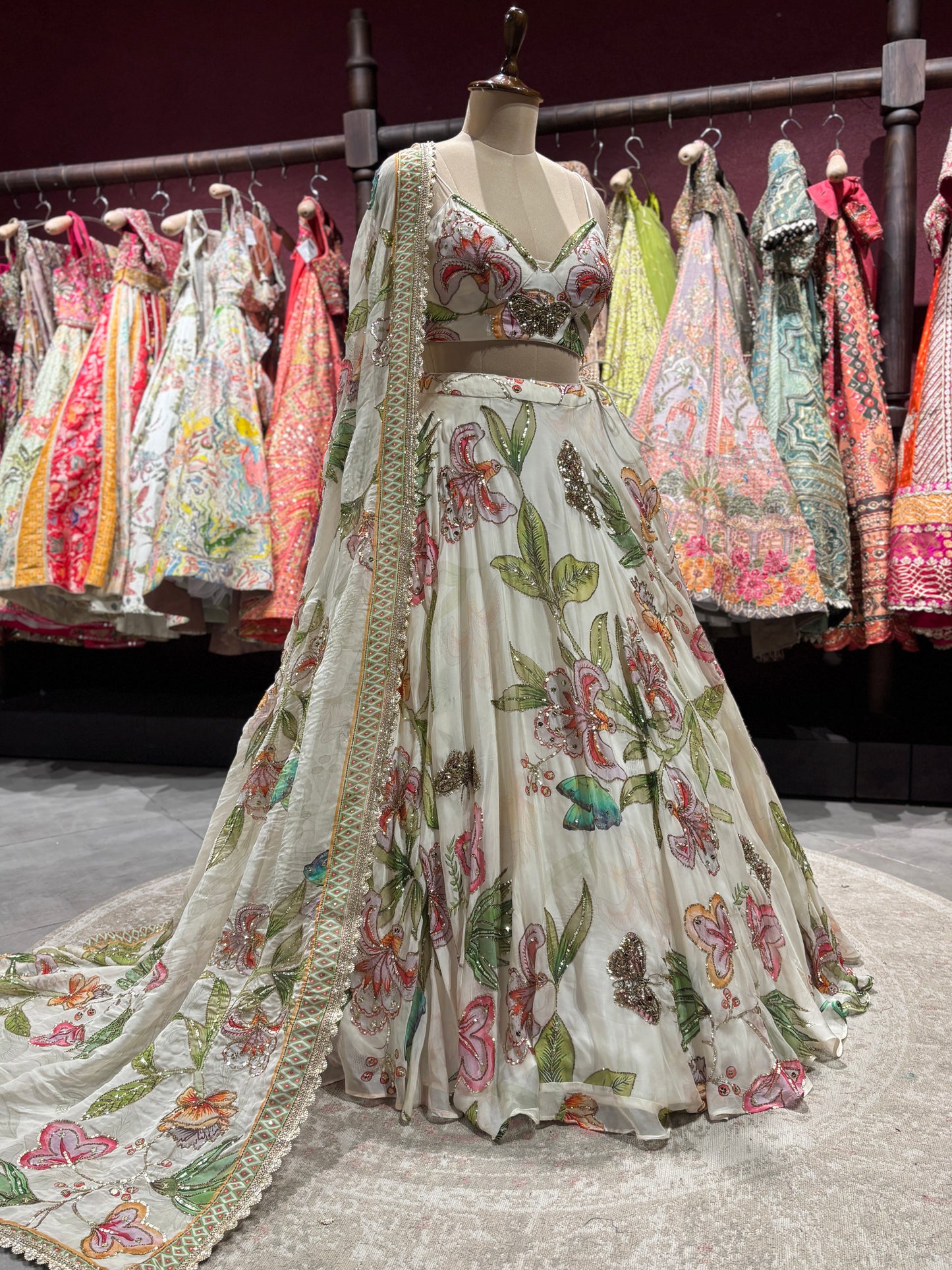 Floral Garden Designer Lehenga With Artistic Embroidery Work