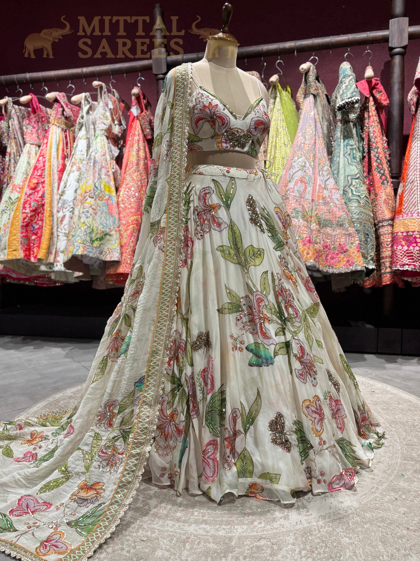 Ivory Floral Embroidered Bridal Lehenga with Dupatta