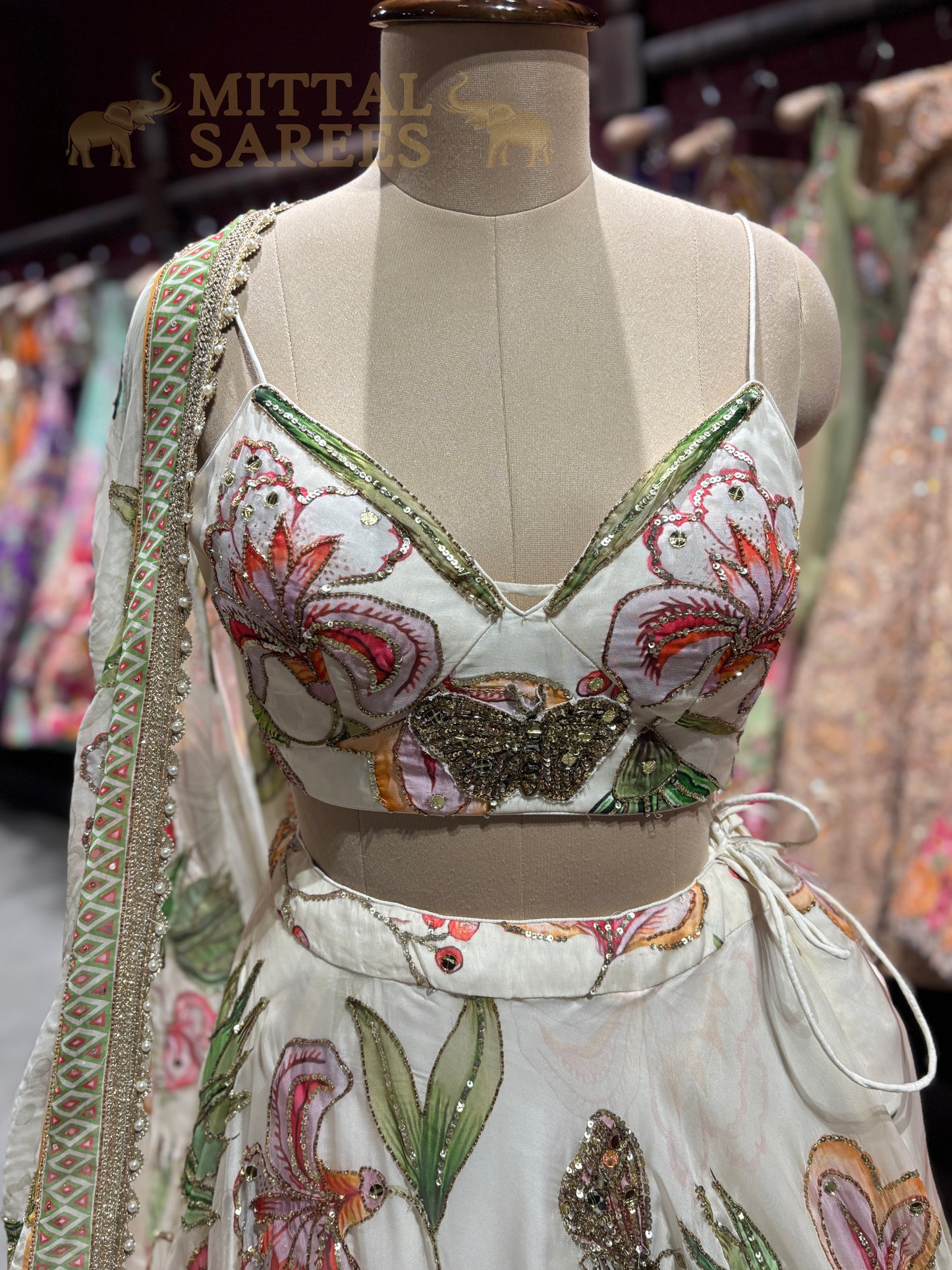 Ivory Floral Embroidered Bridal Lehenga with Dupatta