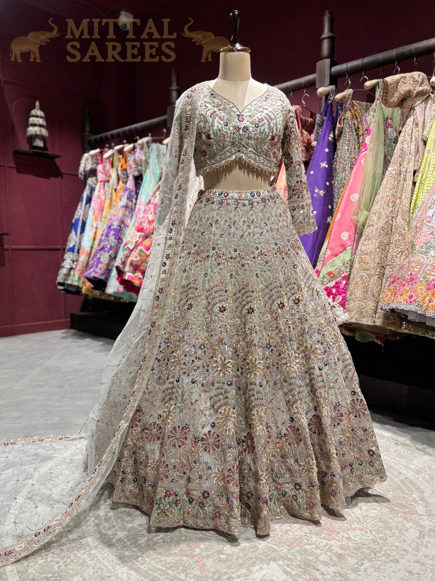 Champagne Gold Heavy Embroidered Bridal Lehenga Set