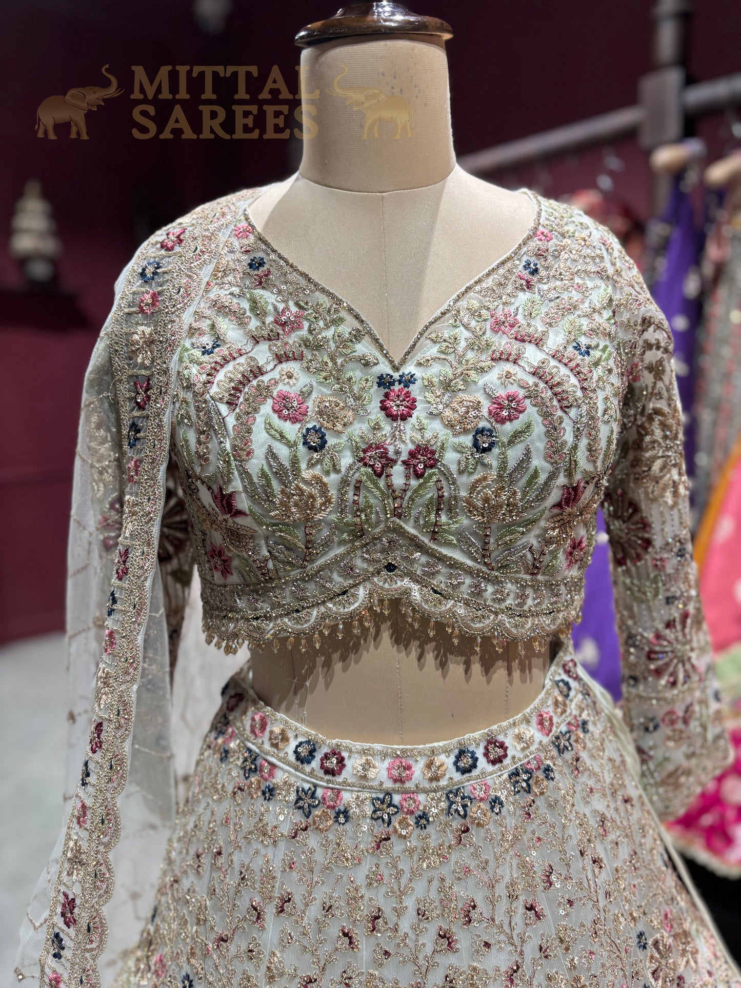 Champagne Gold Heavy Embroidered Bridal Lehenga Set