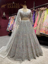 Silver Grey Heavy Embroidered Bridal Lehenga Set