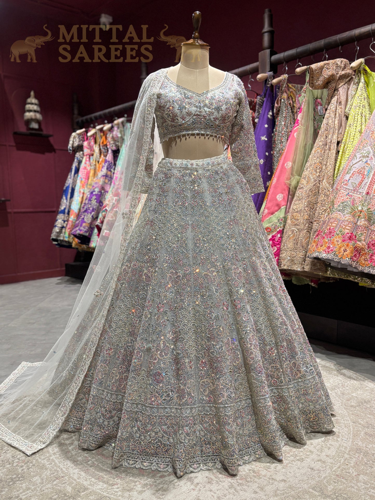 Silver Grey Heavy Embroidered Bridal Lehenga Set