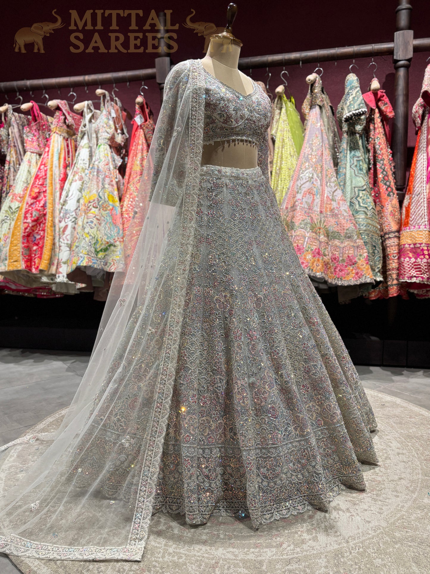 Silver Grey Heavy Embroidered Bridal Lehenga Set