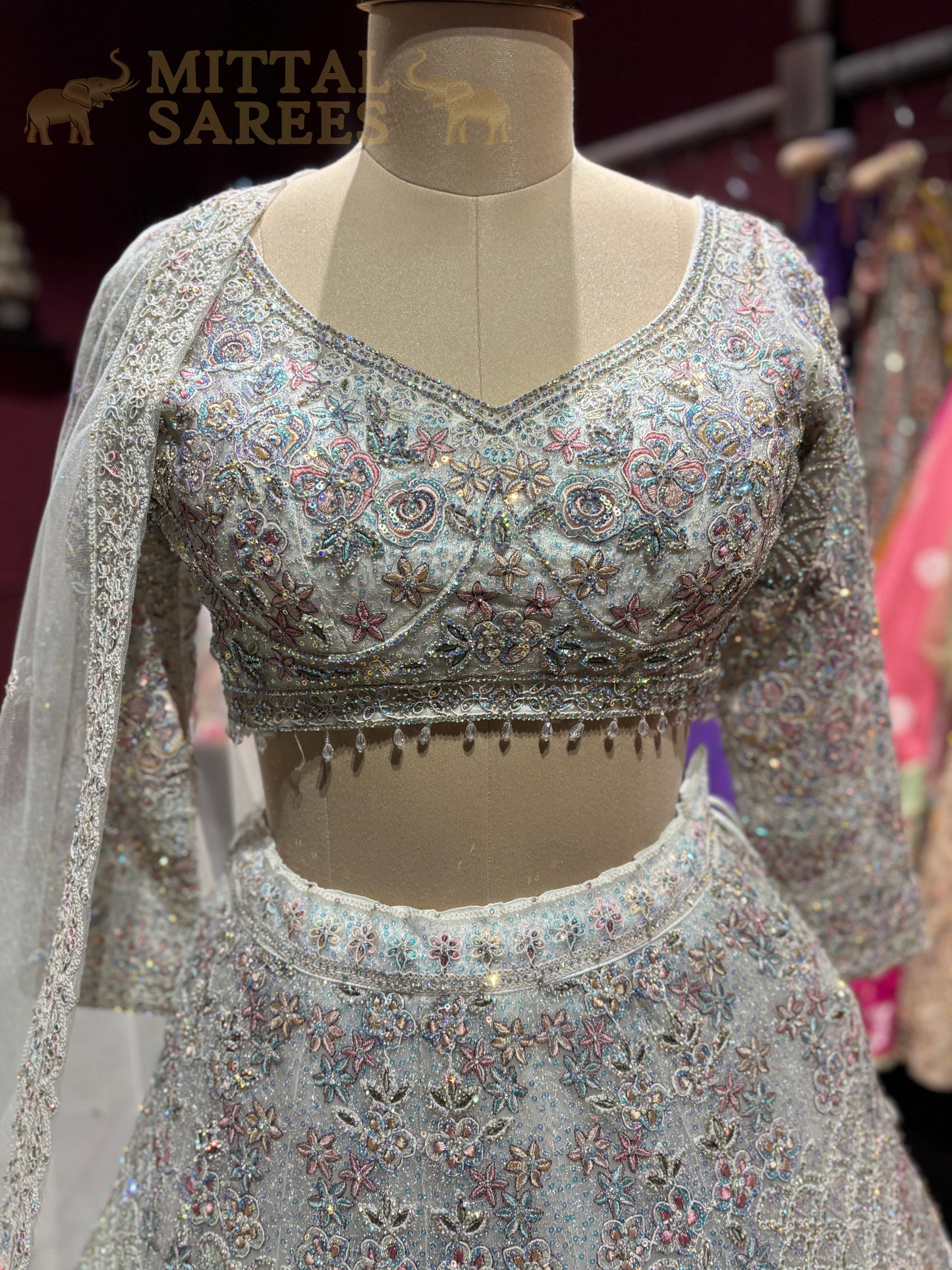 Silver Grey Heavy Embroidered Bridal Lehenga Set