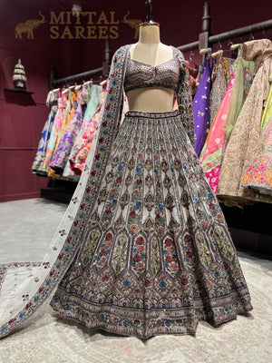 Ivory Multicolour Embroidered Bridal Lehenga Set