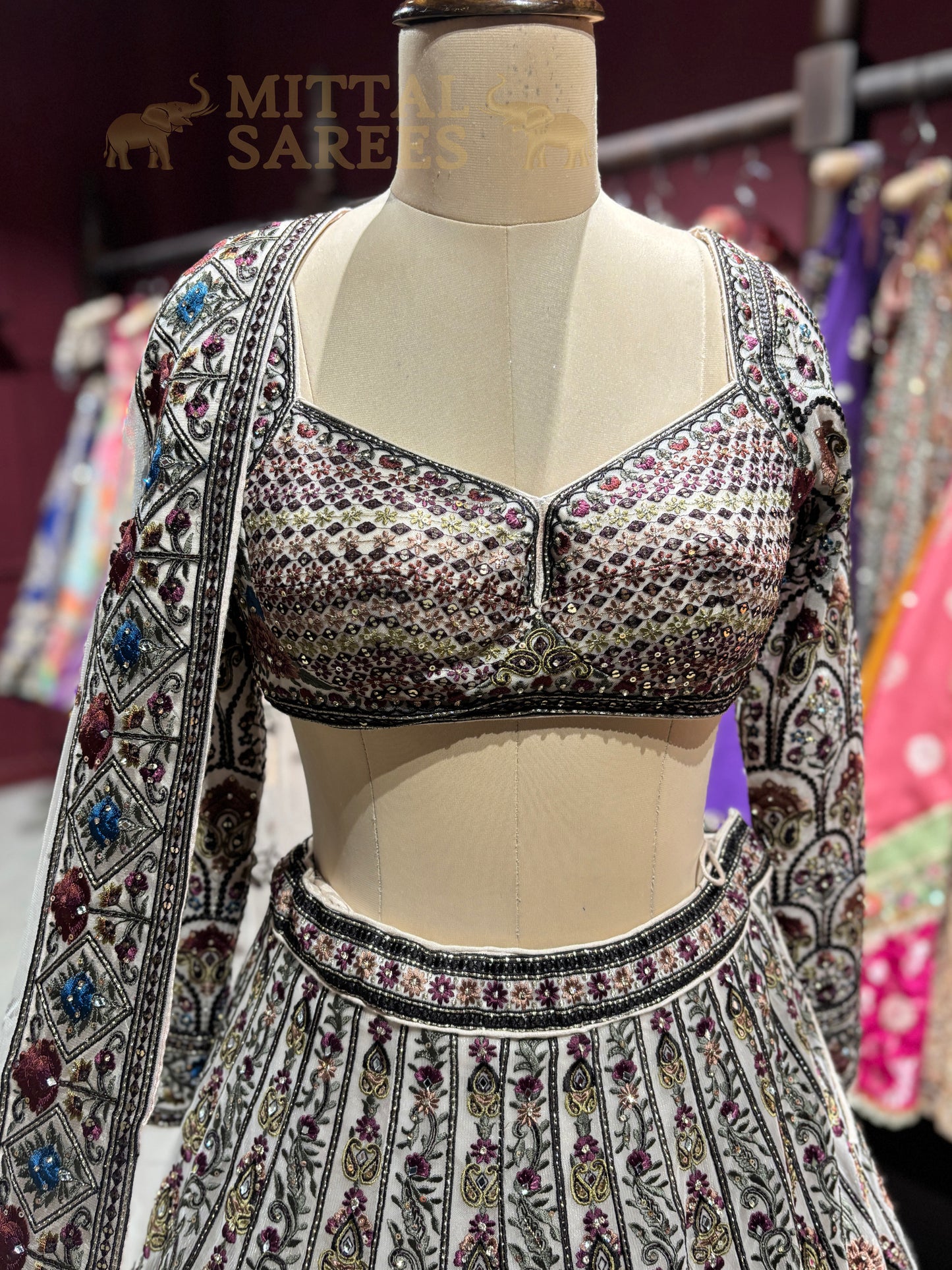 Ivory Multicolour Embroidered Bridal Lehenga Set