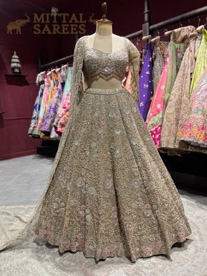 Golden Beige Heavy Embroidered Bridal Lehenga Set