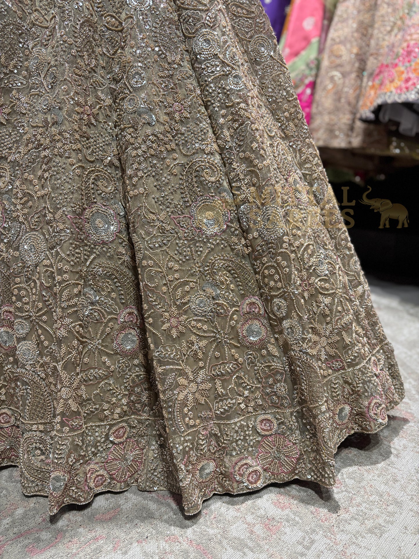 Golden Beige Heavy Embroidered Bridal Lehenga Set