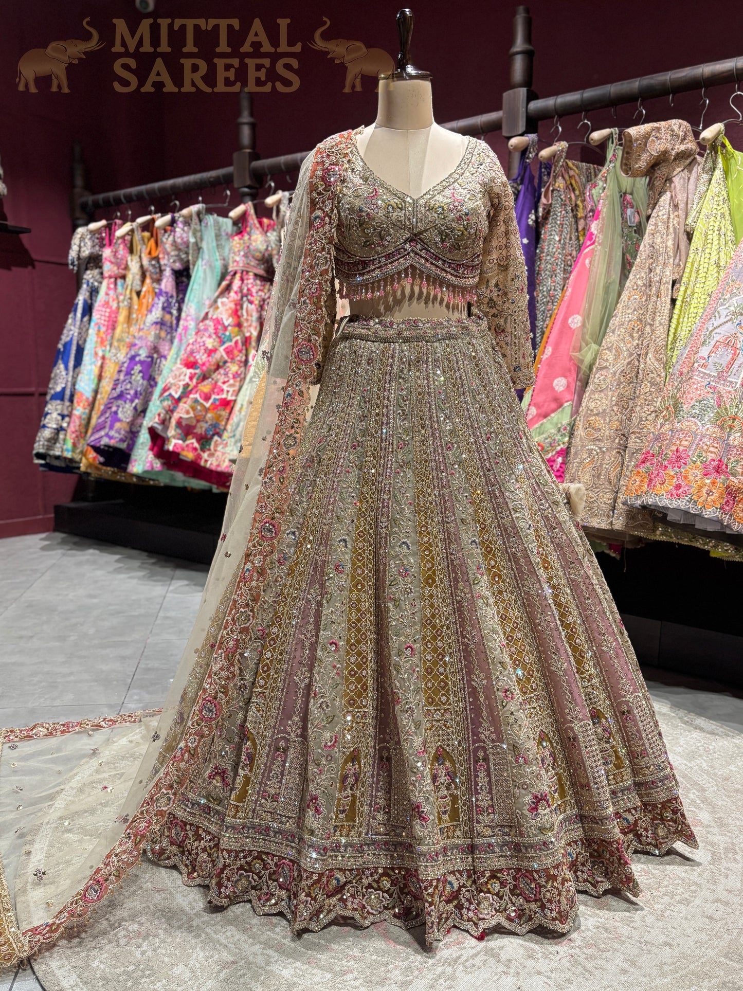 Multicolour Zari Embroidered Bridal Lehenga Set
