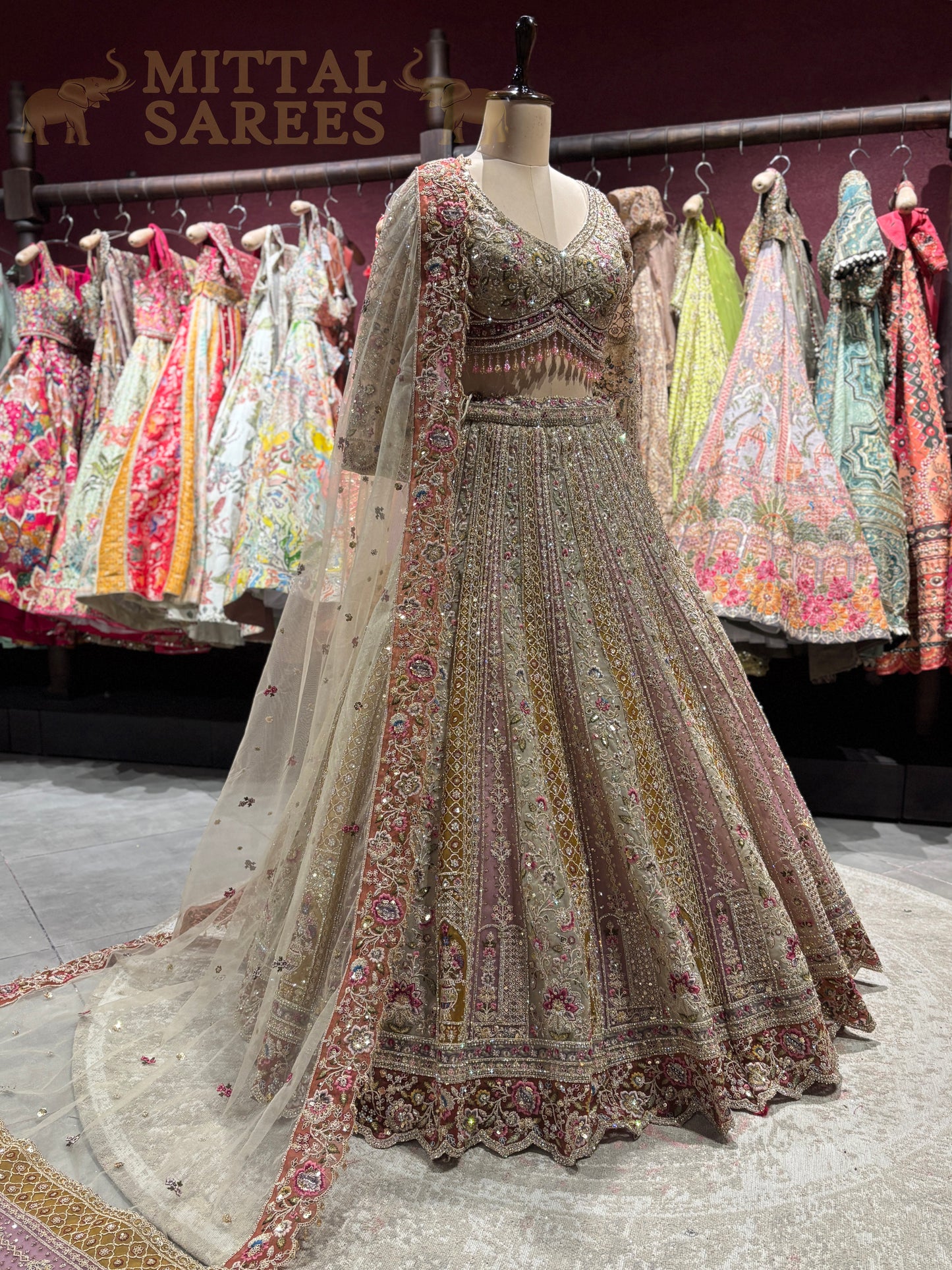 Multicolour Zari Embroidered Bridal Lehenga Set