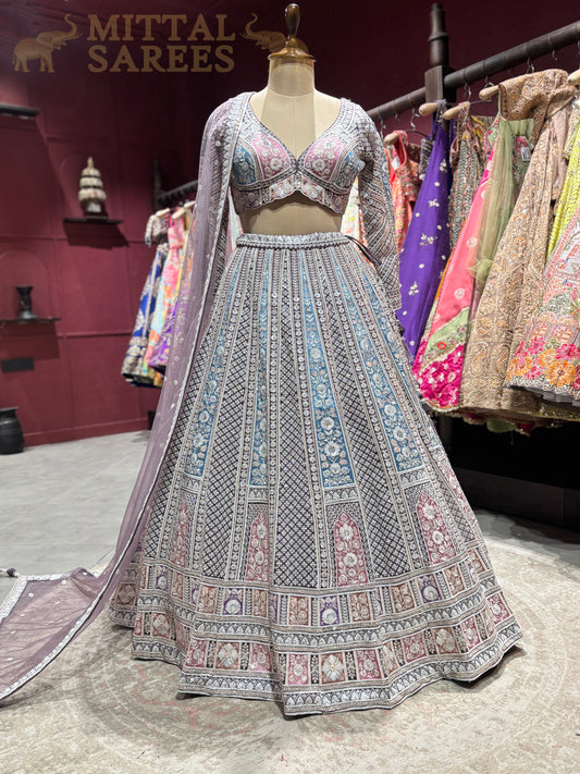 Pastel Multicolour Embroidered Bridal Lehenga Set