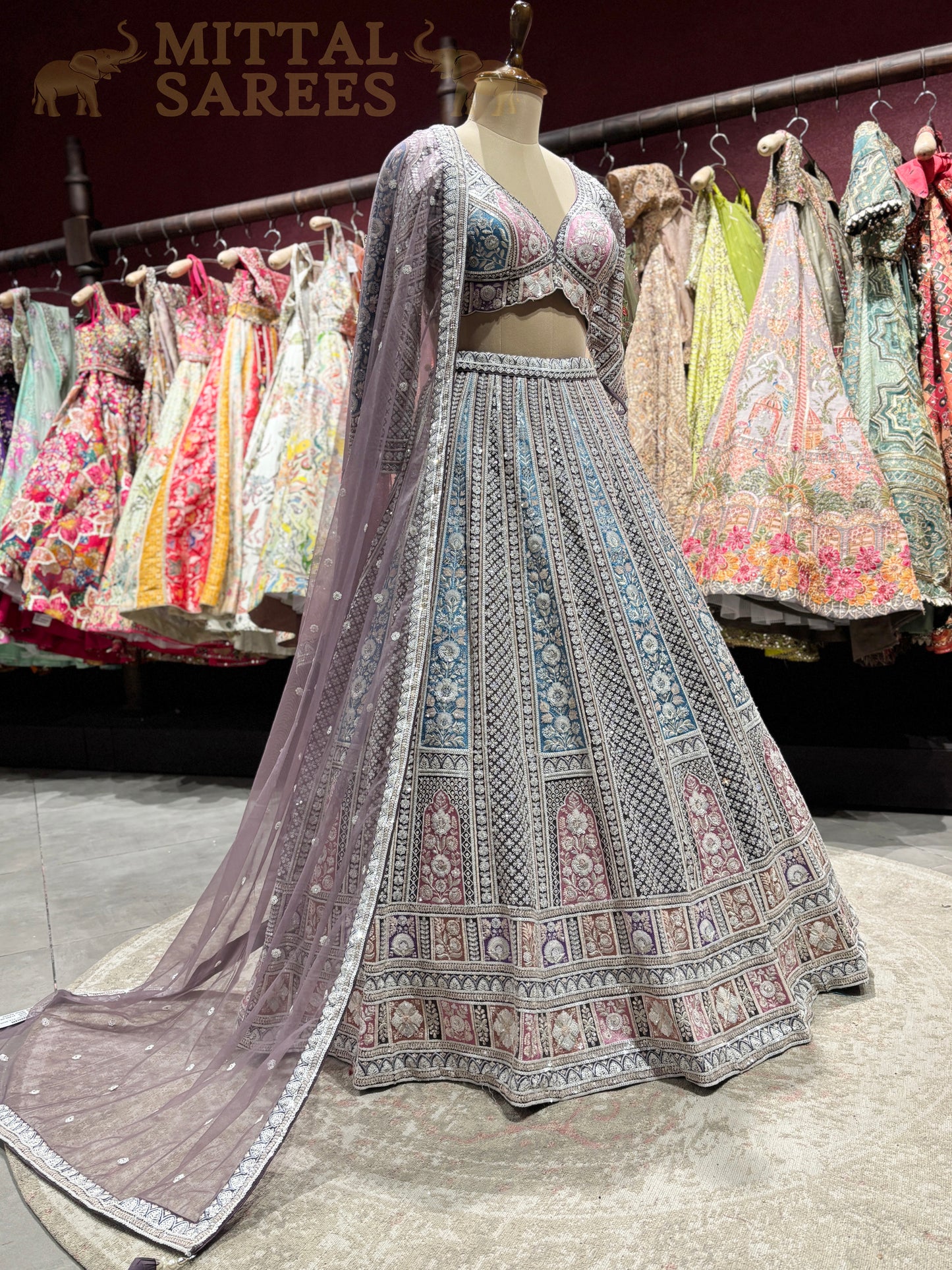 Pastel Multicolour Embroidered Bridal Lehenga Set