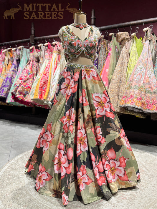 Floral Printed Designer Lehenga with Embroidered Blouse