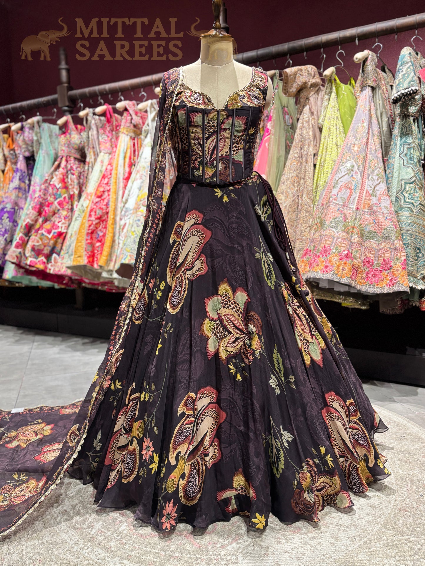 Black Floral Printed Designer Lehenga with Dupatta