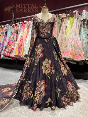 Black Floral Printed Designer Lehenga with Dupatta