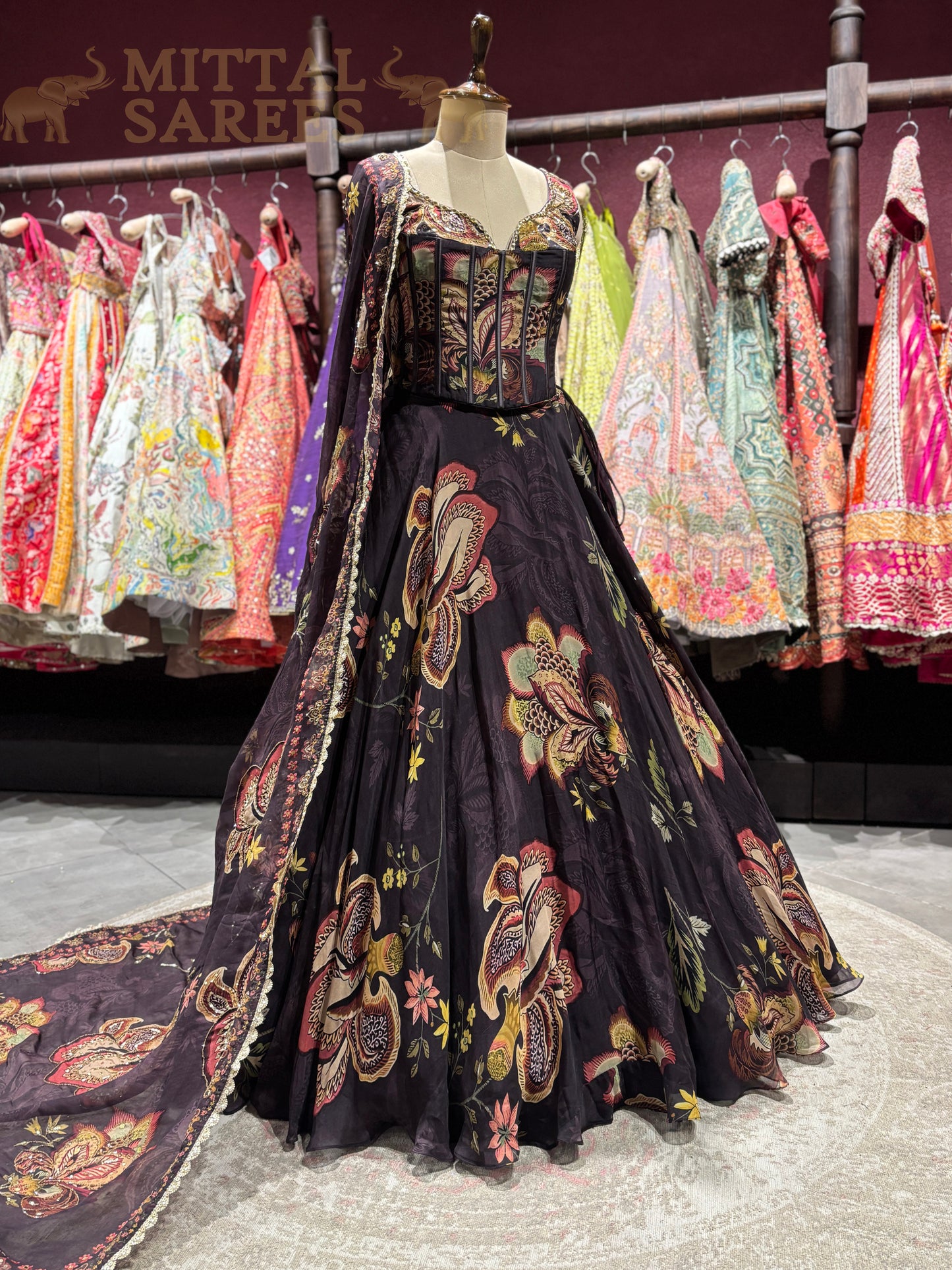 Black Floral Printed Designer Lehenga with Dupatta