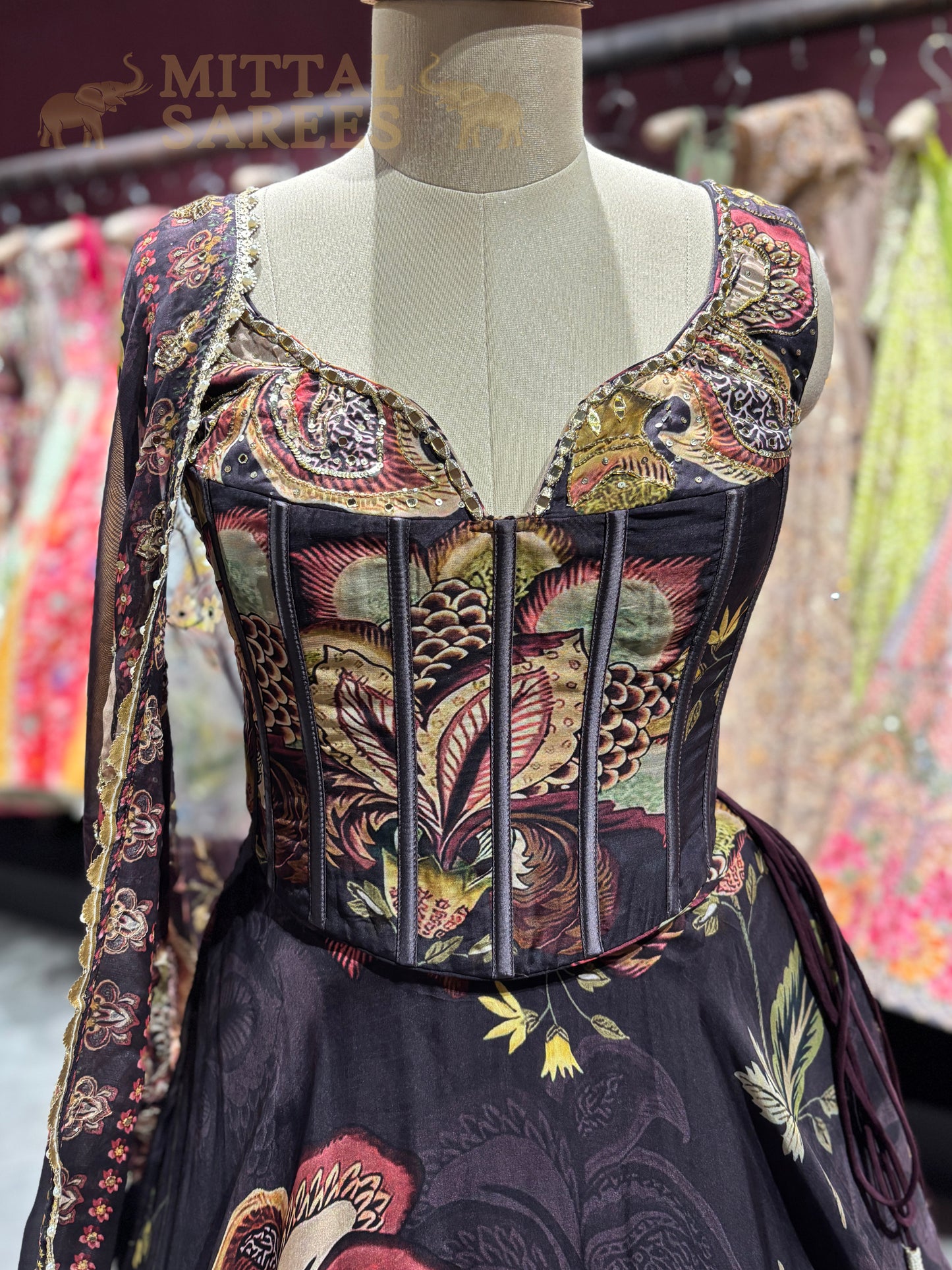 Black Floral Printed Designer Lehenga with Dupatta