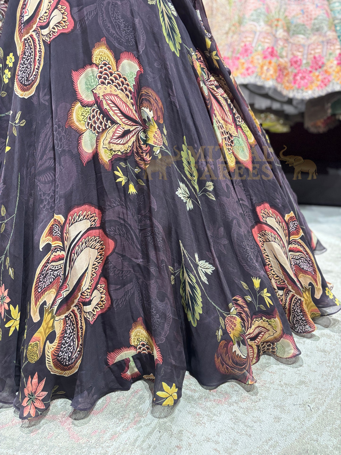 Black Floral Printed Designer Lehenga with Dupatta