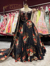 Black Floral Printed Party Wear Lehenga Set