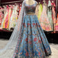 Sky Blue Floral Embroidered Bridal Lehenga Set