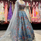 Sky Blue Floral Embroidered Bridal Lehenga Set