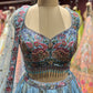 Sky Blue Floral Embroidered Bridal Lehenga Set