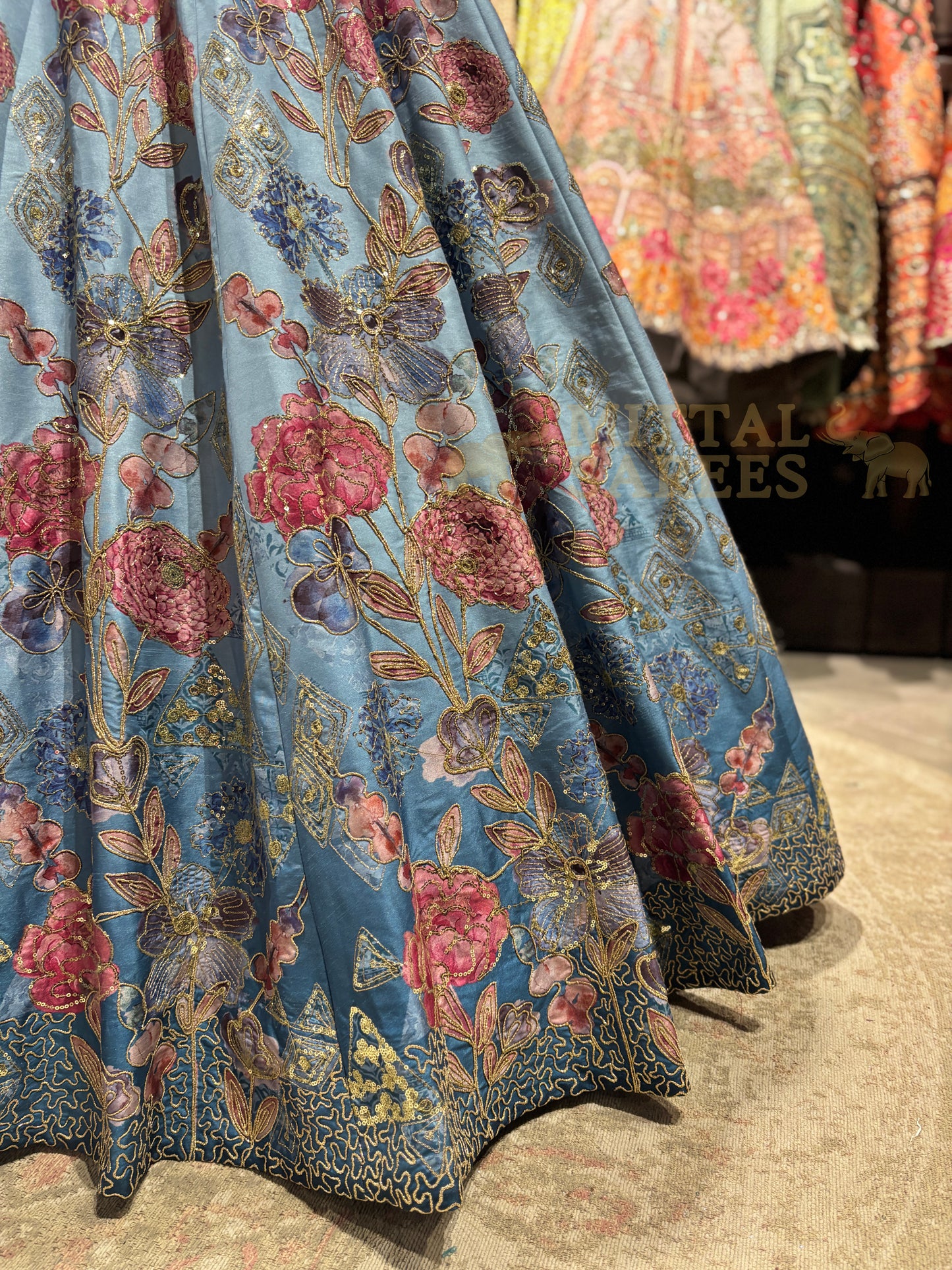 Sky Blue Floral Embroidered Bridal Lehenga Set