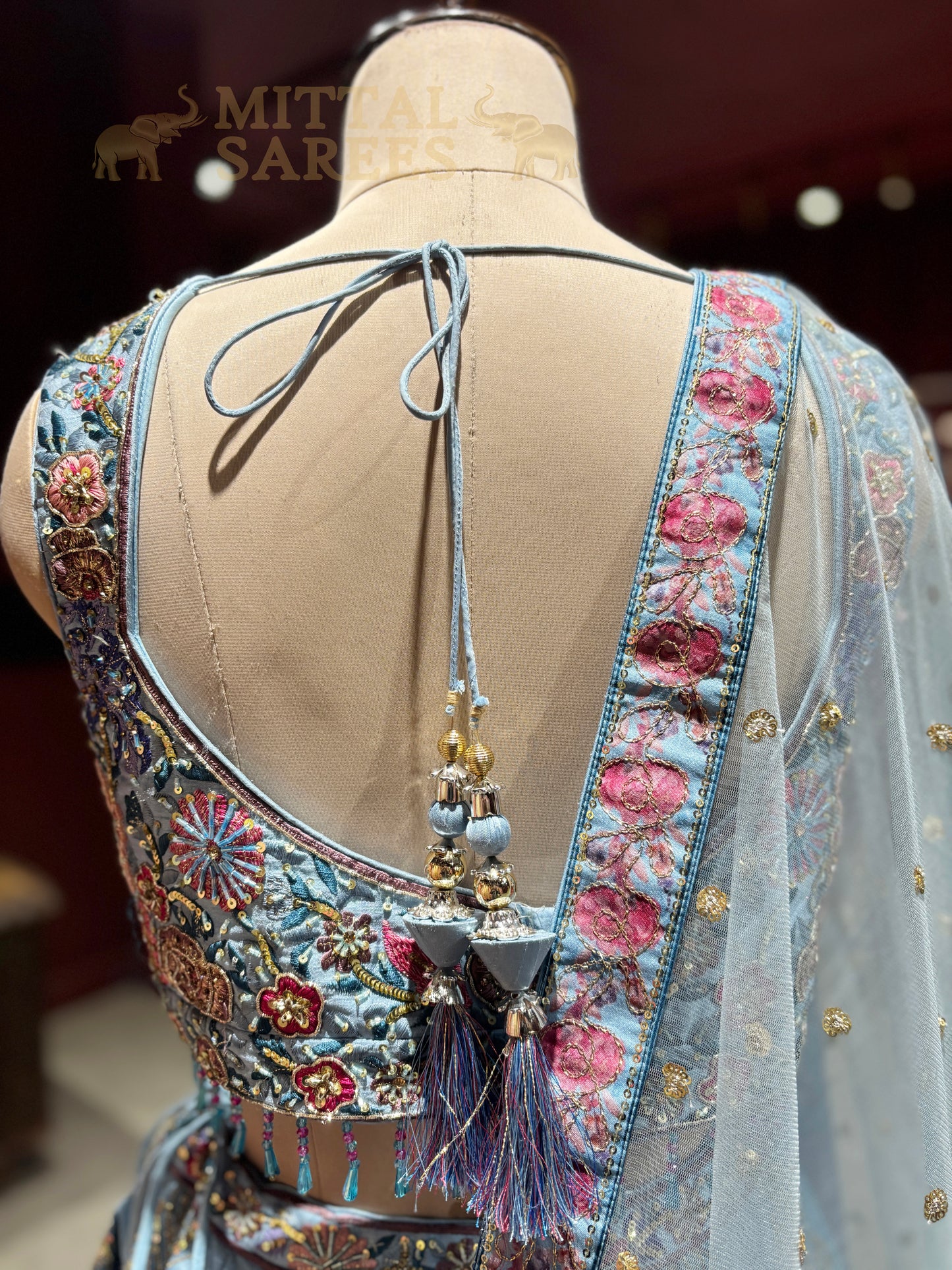 Sky Blue Floral Embroidered Bridal Lehenga Set