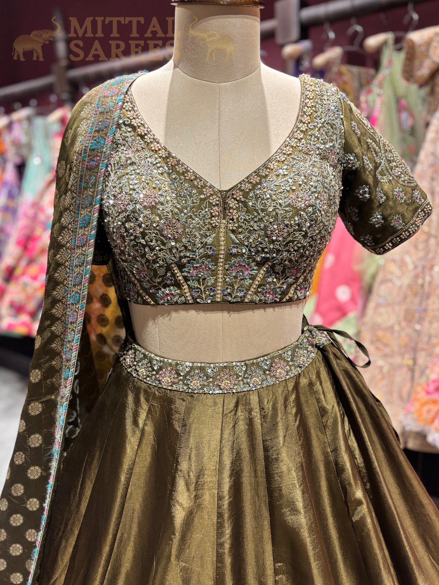 Olive Green Zari Embroidered Bridal Lehenga Set