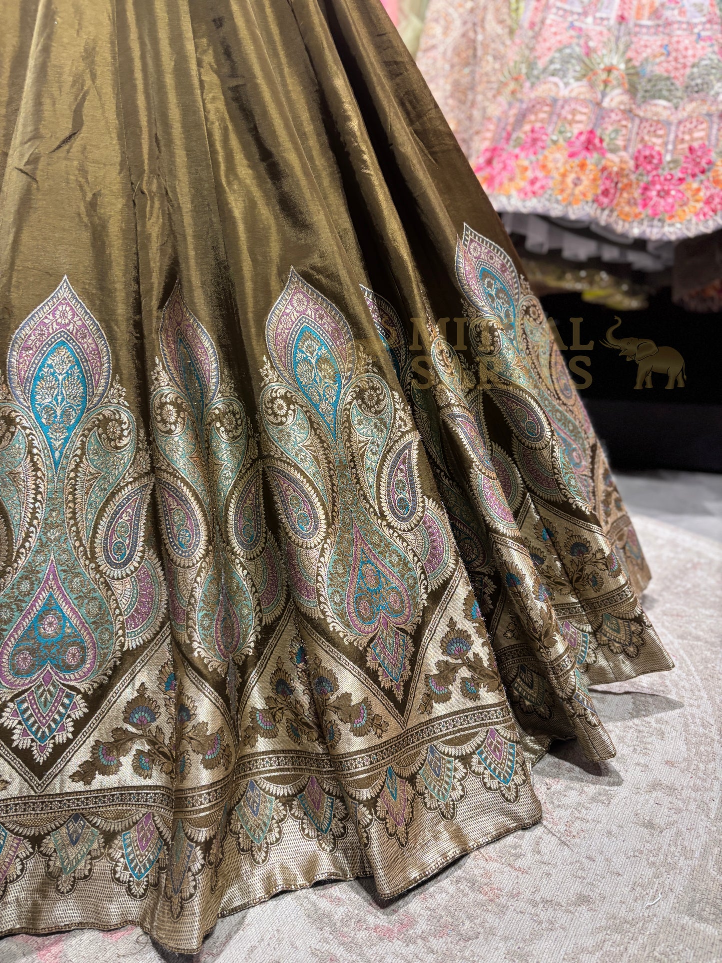 Olive Green Zari Embroidered Bridal Lehenga Set