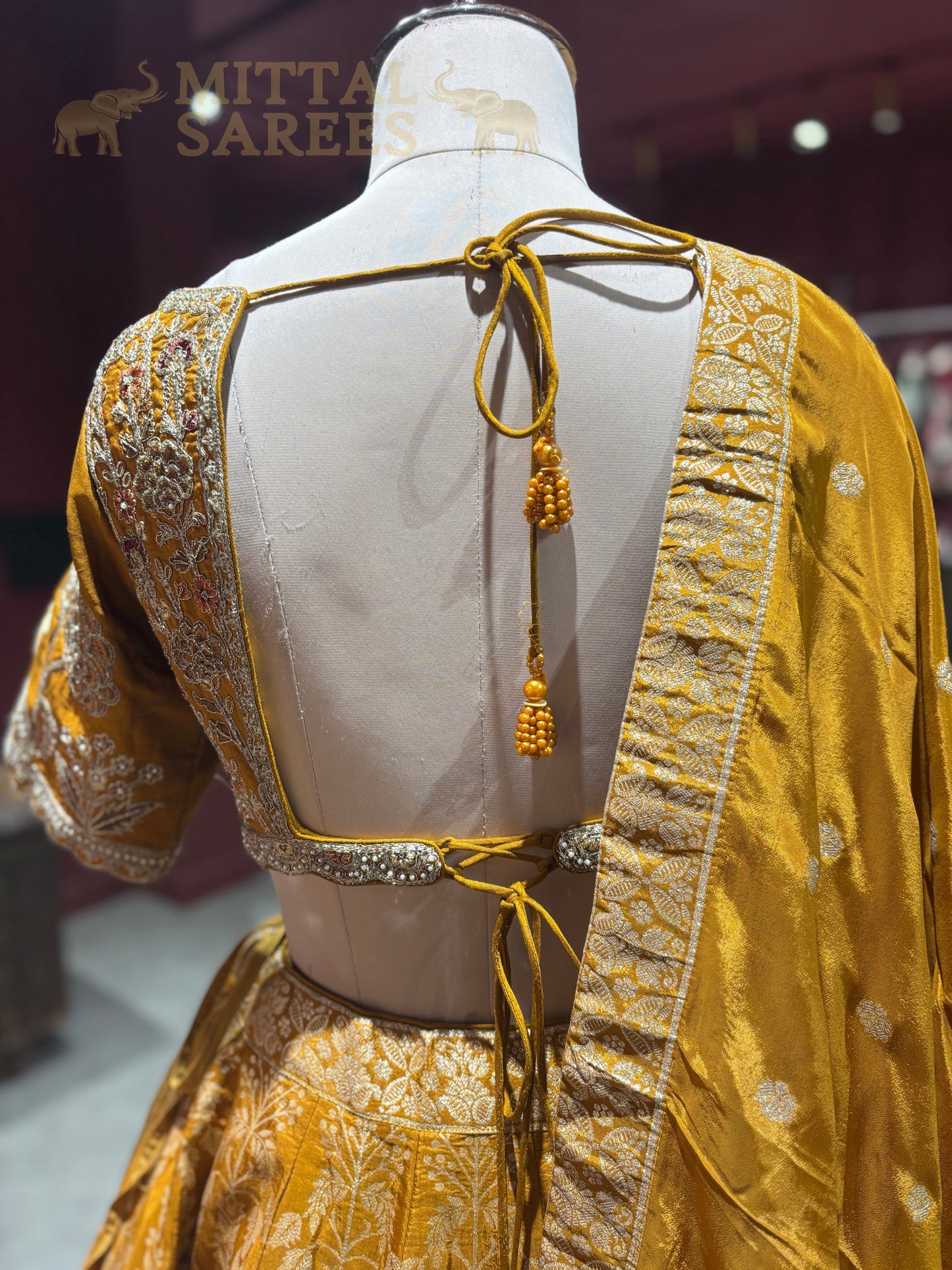 Mustard Gold Zari Woven Bridal Lehenga Set