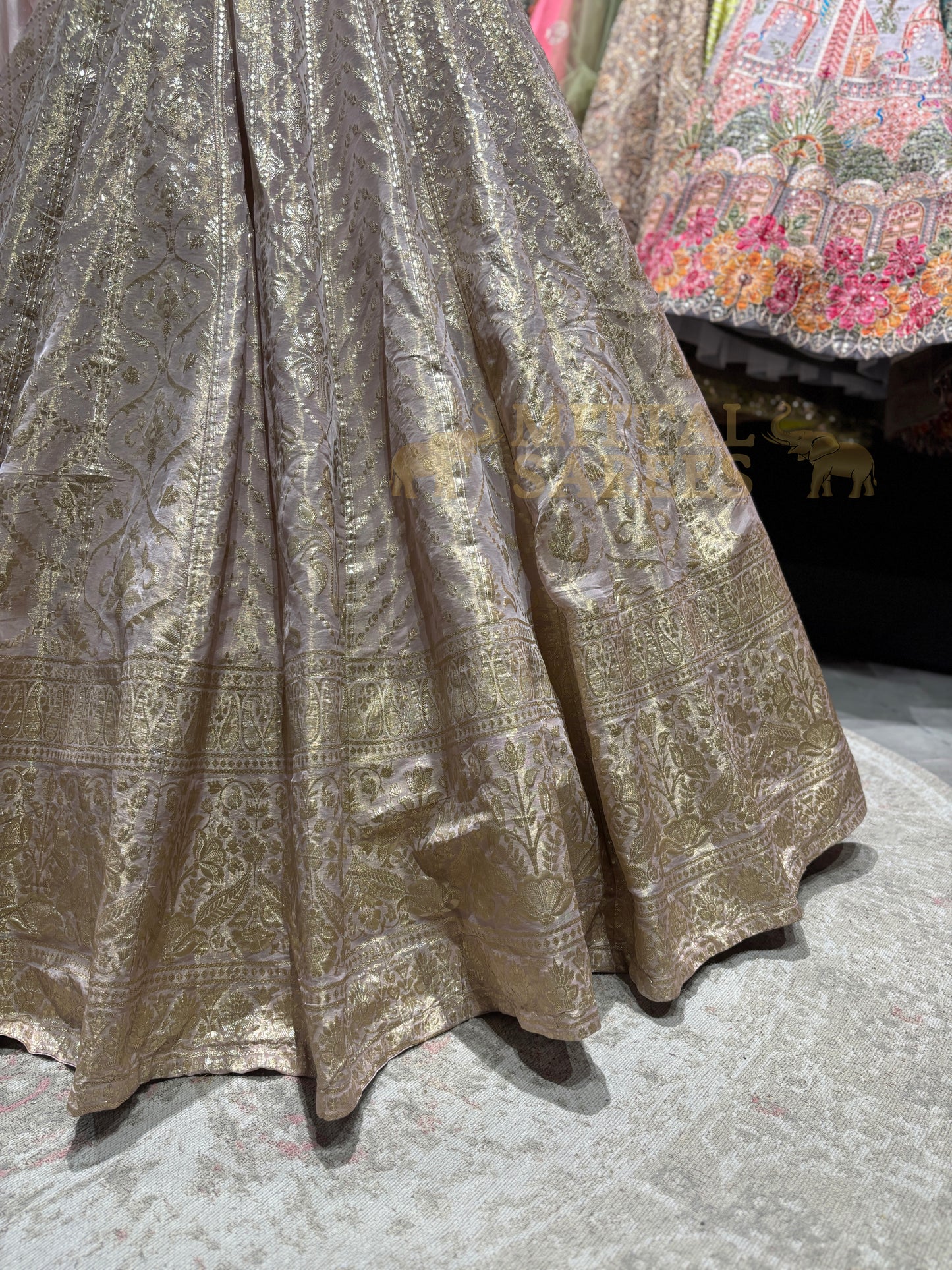Blush Pink Gold Zari Woven Bridal Lehenga Set