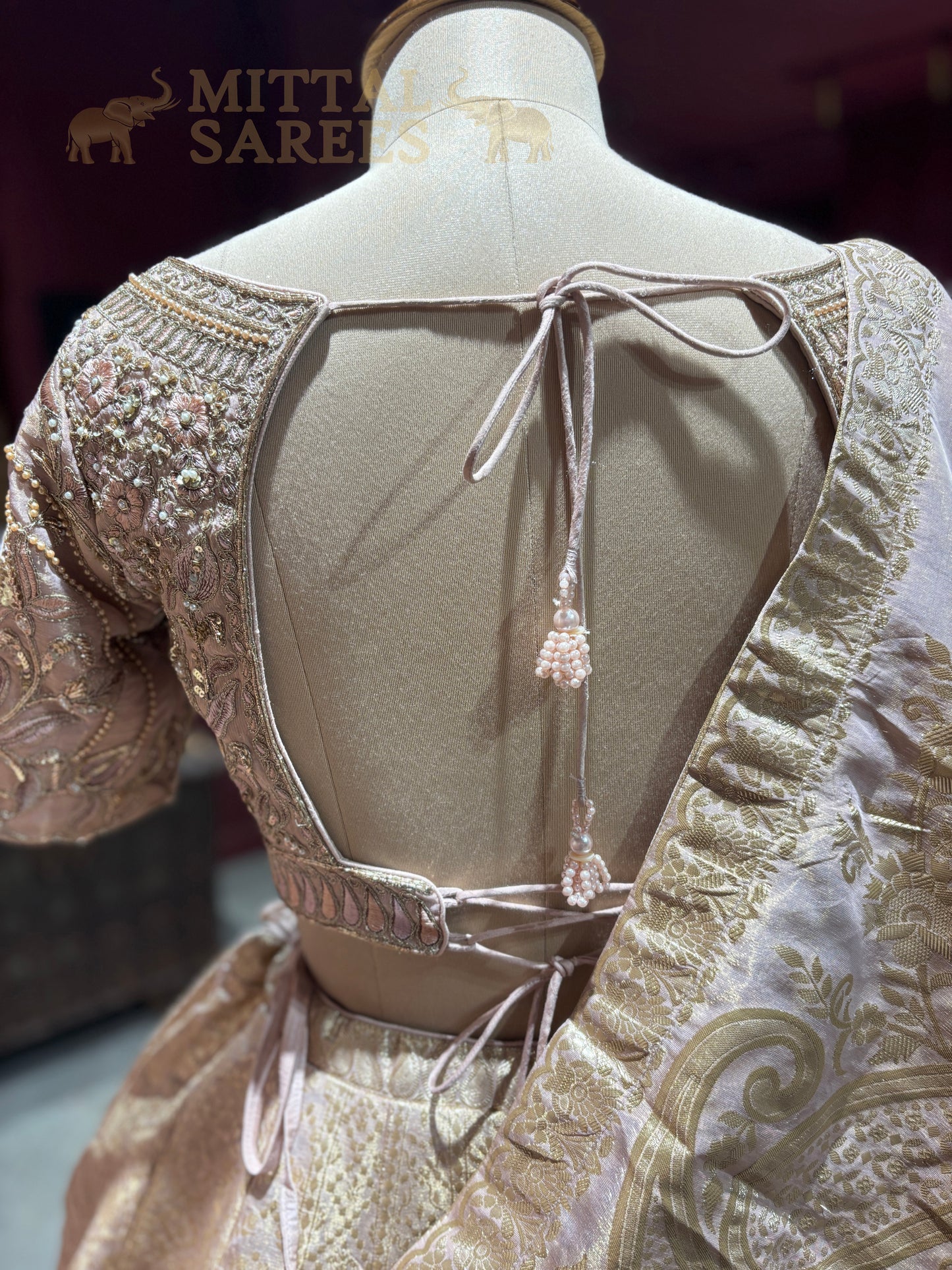 Blush Pink Gold Zari Woven Bridal Lehenga Set