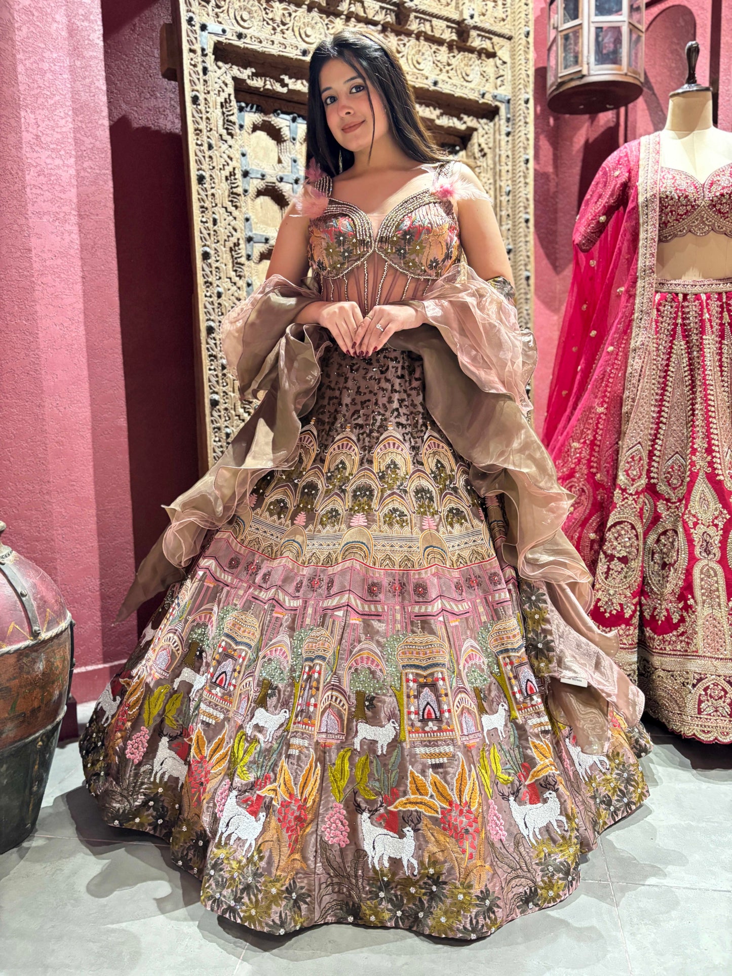 Grand Lehenga in Multicolor with Beaded Blouse & Ruffled Dupatta