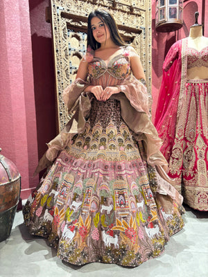 Grand Lehenga in Multicolor with Beaded Blouse & Ruffled Dupatta