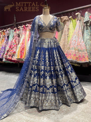 Royal Blue Zari Woven Bridal Lehenga Set