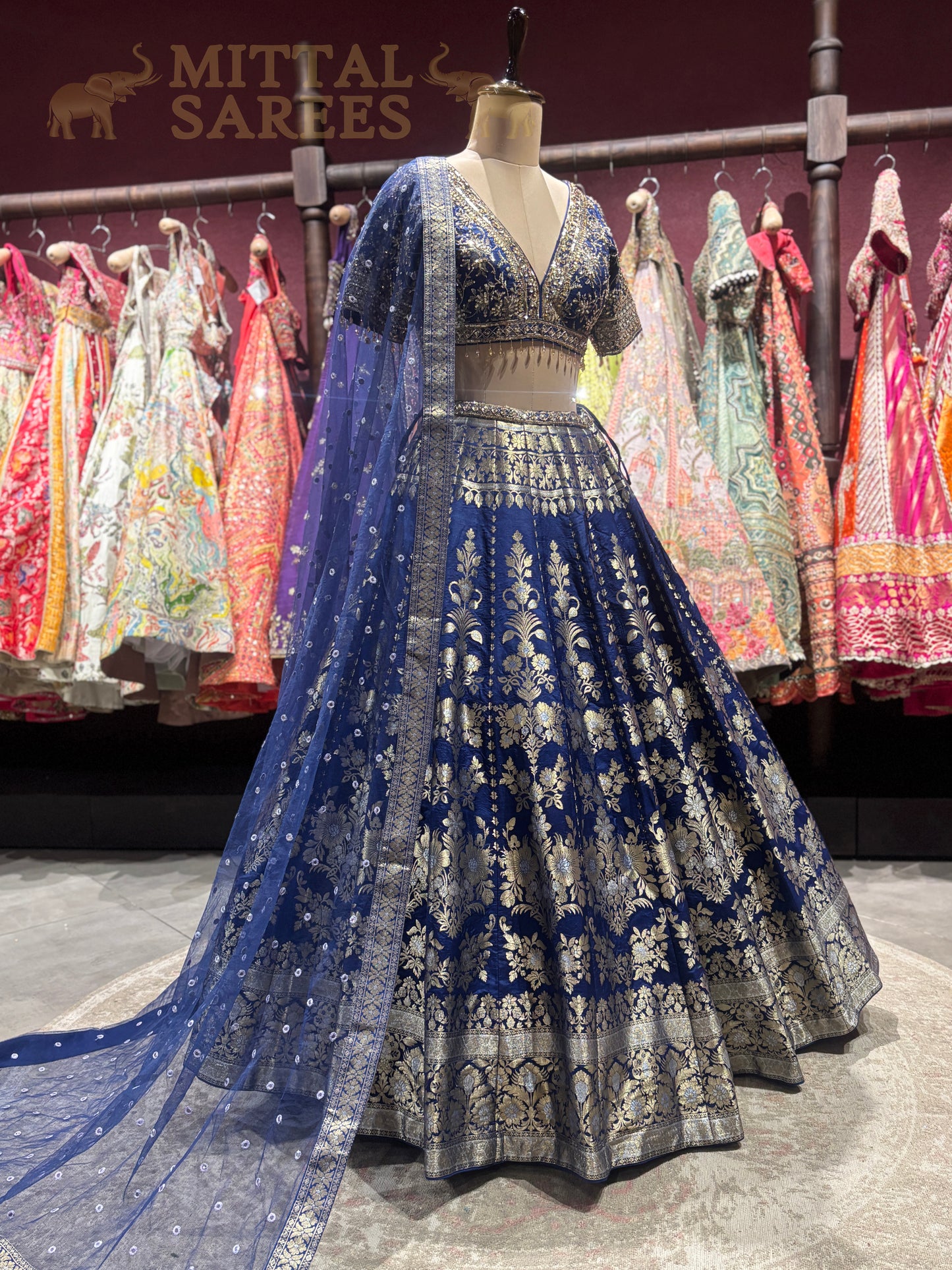 Royal Blue Zari Woven Bridal Lehenga Set