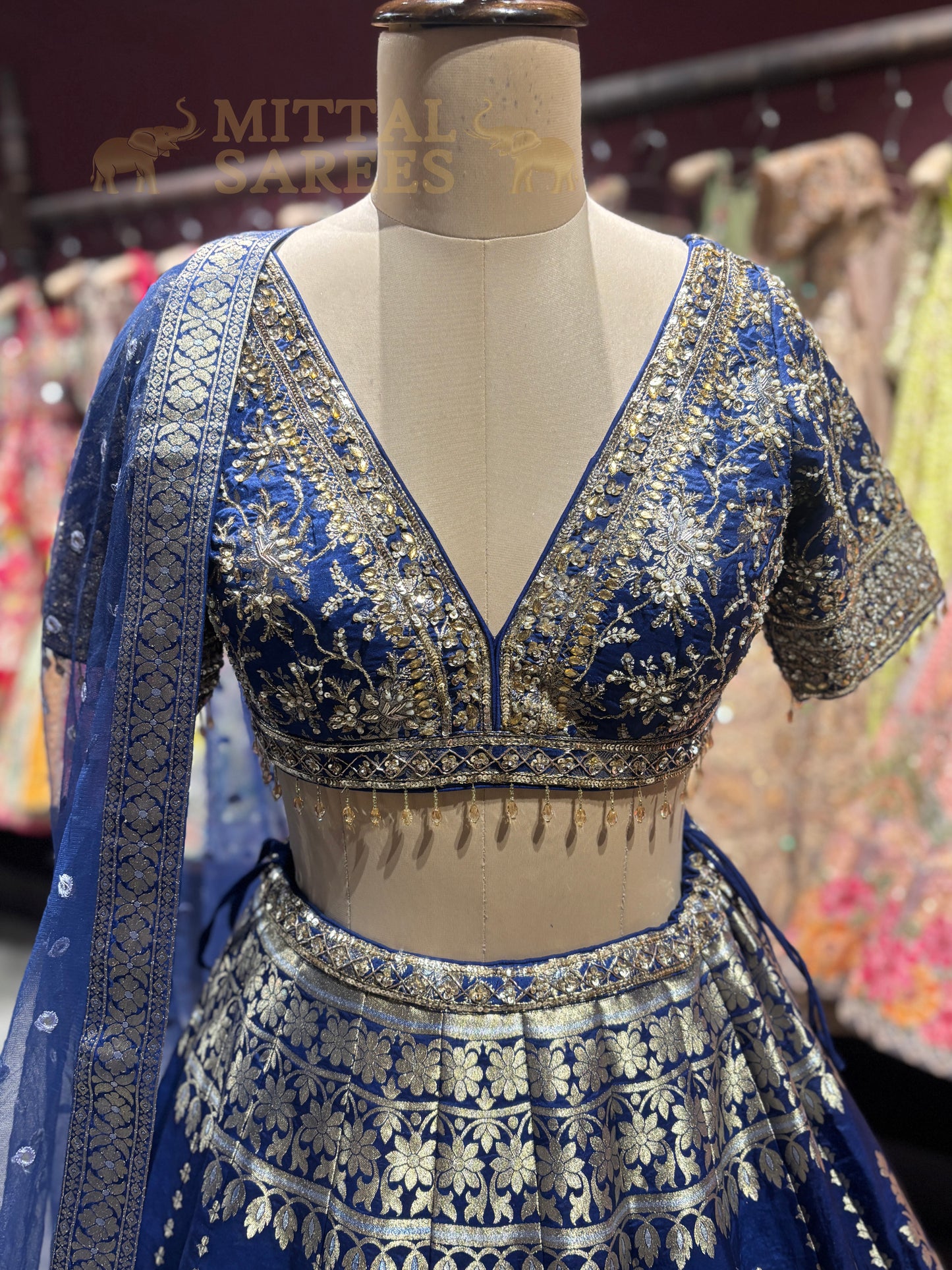 Royal Blue Zari Woven Bridal Lehenga Set