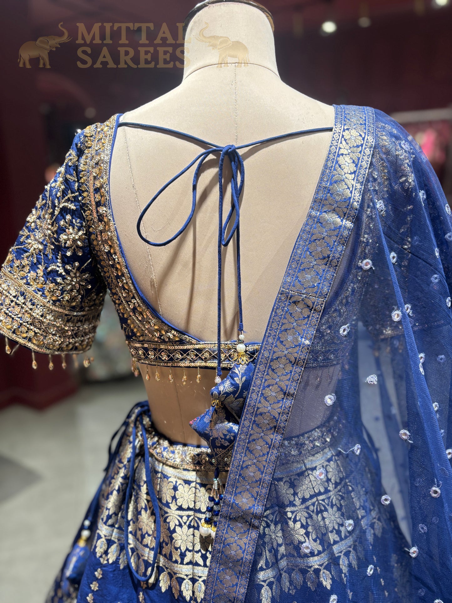 Royal Blue Zari Woven Bridal Lehenga Set
