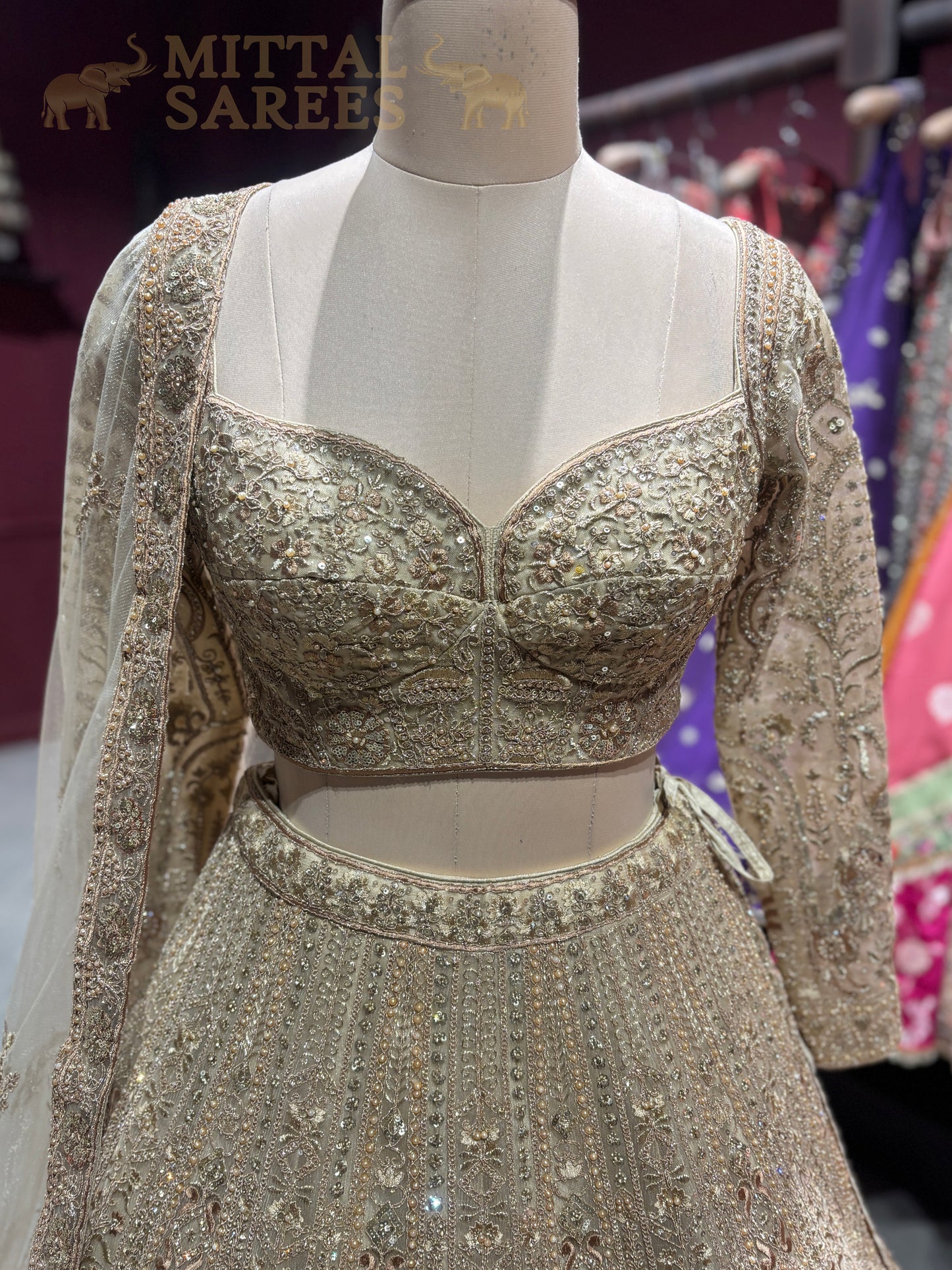 Champagne Gold Heavy Embroidered Bridal Lehenga Set