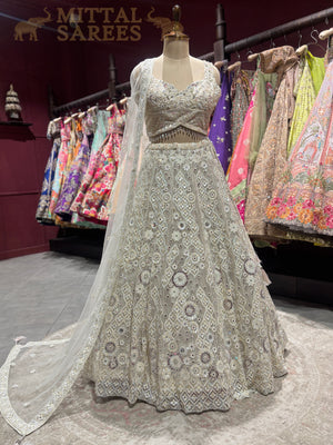Ivory Silver Heavy Embroidered Bridal Lehenga Set