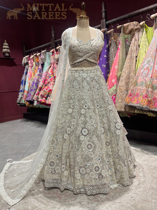 Ivory Silver Heavy Embroidered Bridal Lehenga Set