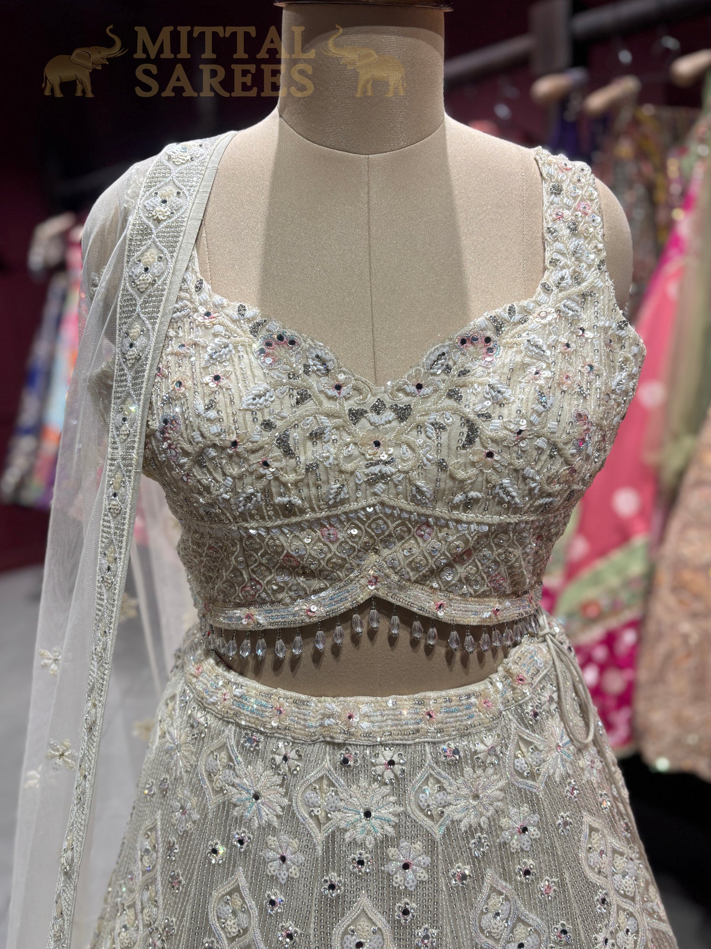 Ivory Silver Heavy Embroidered Bridal Lehenga Set