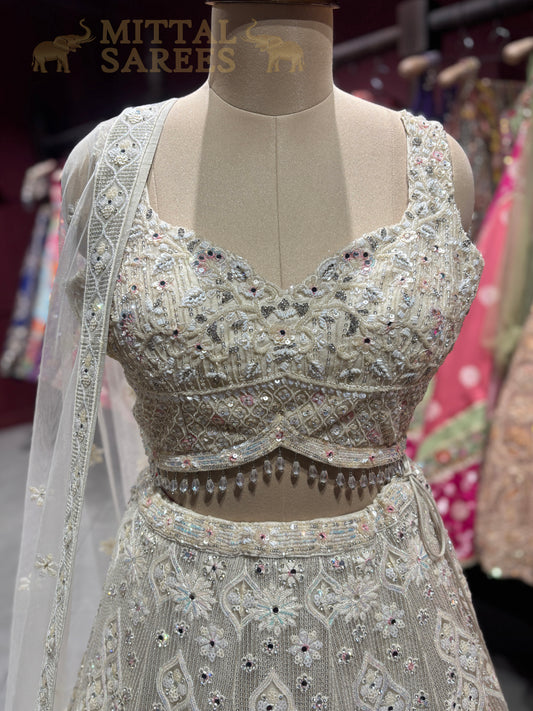Ivory Silver Heavy Embroidered Bridal Lehenga Set