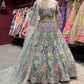 Mint Green Floral Embroidered Bridal Lehenga Set