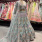 Mint Green Floral Embroidered Bridal Lehenga Set